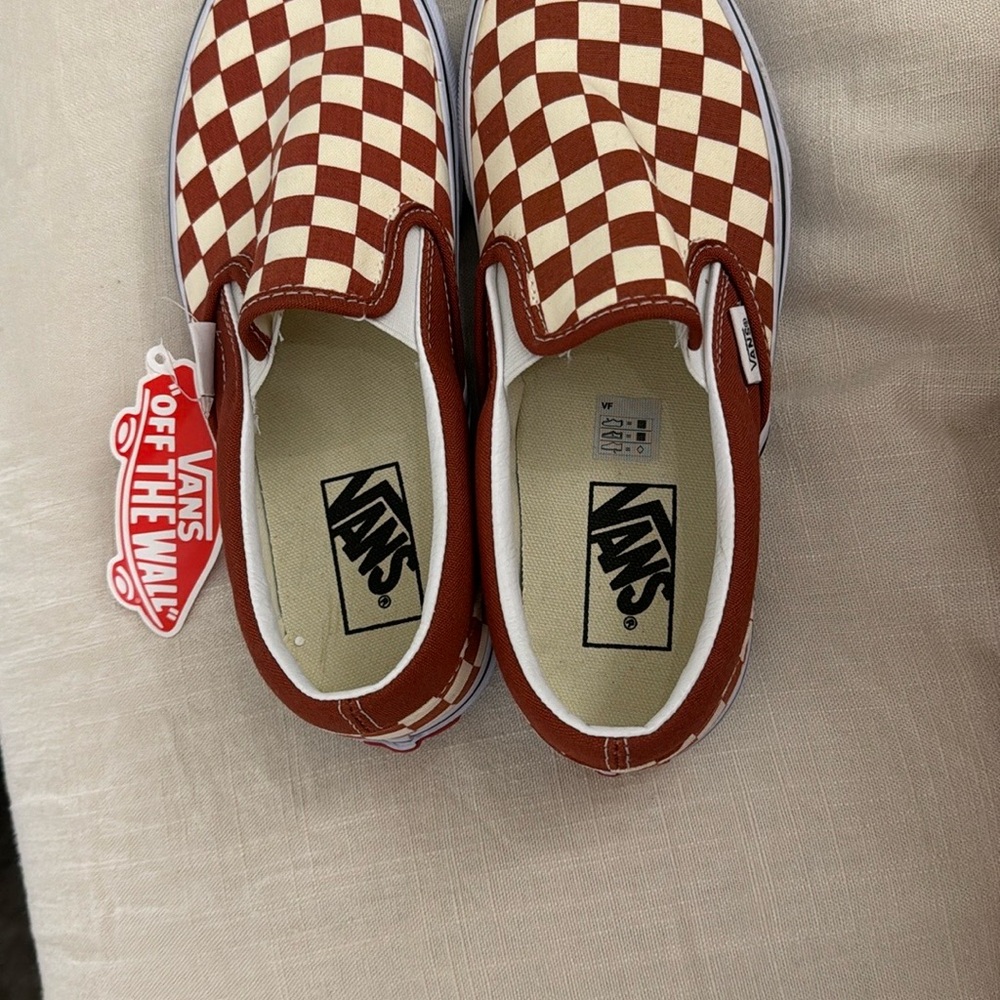 Vans women’s Checkerboard Slip-On Shoes - Red and White. 7.5